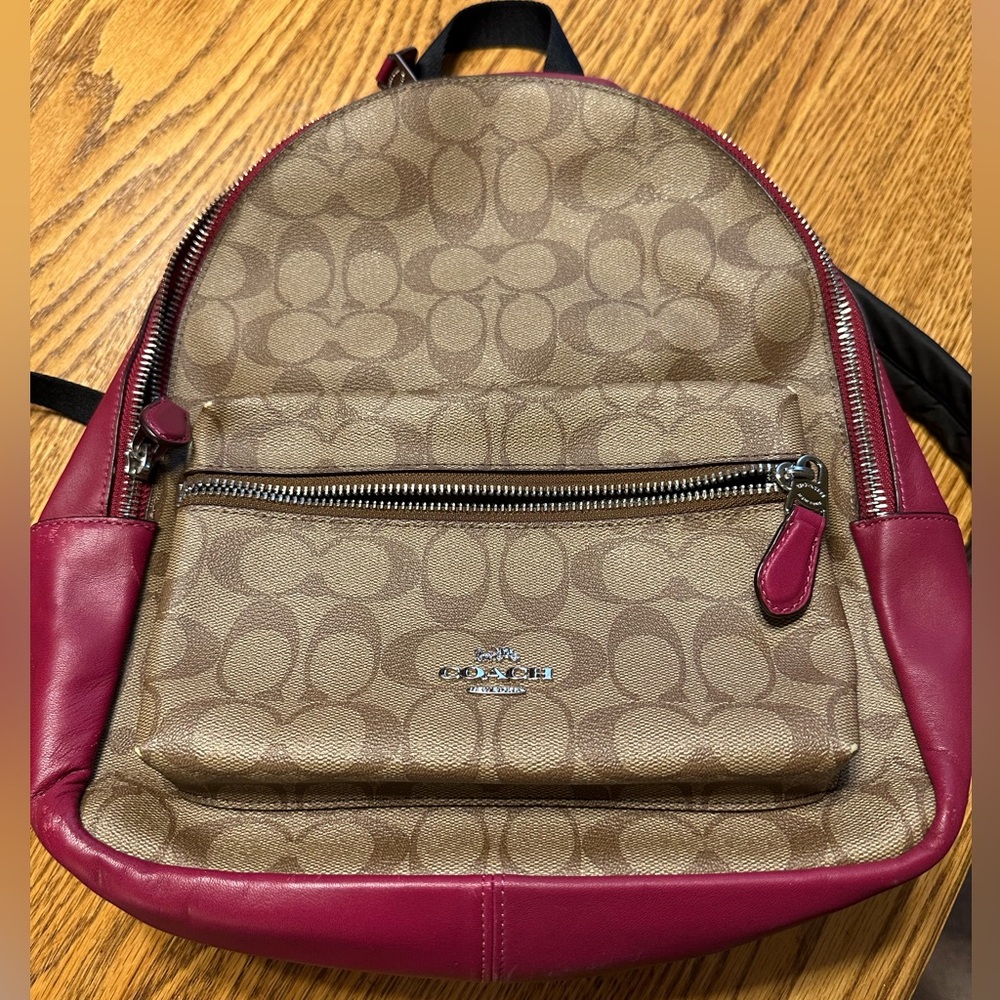 Coach Signature Backpack in Tan and pink